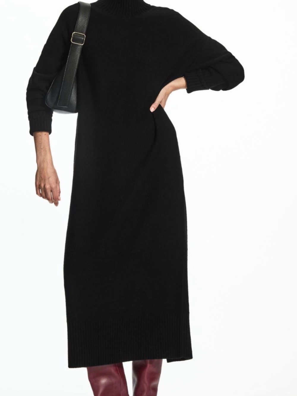COS Emerald Green Turtleneck Midi Sweater Dress